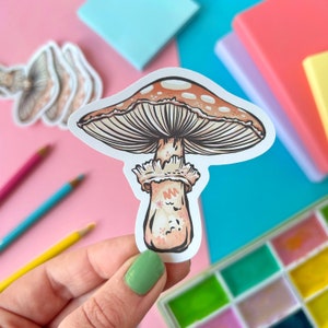 Sticker champignon orange. Sticker champignon vénéneux. Sticker champignon. Autocollant de butineuse. Sticker vinyle champignon violet. Autocollant d'automne. Sticker automne