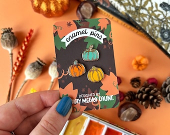 Halloween Pumpkin Enamel Pin Set. Autumn and Fall Enamel Pins.