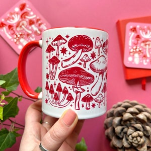 Mushroom Ceramic Mug. Red Mushroom Mug. Toadstool Mug. Mushroom Cup. Fungi Mug. Forager Gifts. Mushroom Teacup. Mushroom Kitchen. Pink Mug