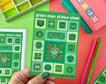 Green Man A6 Sticker Sheet. Folklore Vinyl Stickers. Folk Stationery.