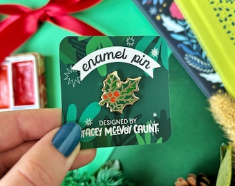 Holly Enamel Pin: Festive Christmas Accessory
