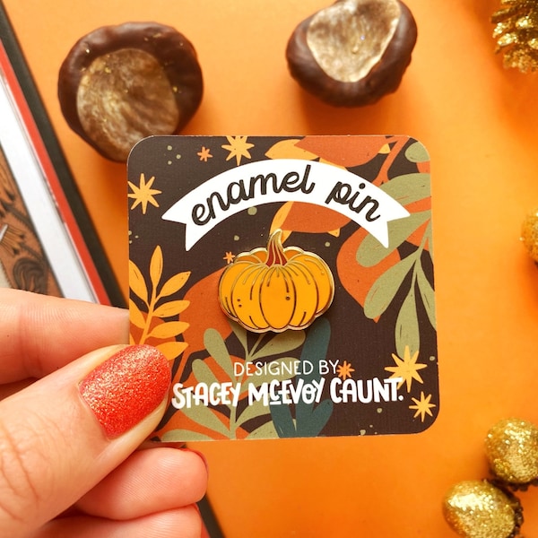 Pumpkin Enamel Pin: Autumn Halloween Pin Badge.