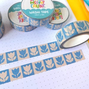 Ruban adhésif en Washi bleu tulipe. Ruban adhésif Washi à motif tulipe. Ruban adhésif floral floral. Sticker tulipe. Papeterie tulipe. Washi floral. Carnet de notes tulipe Washi