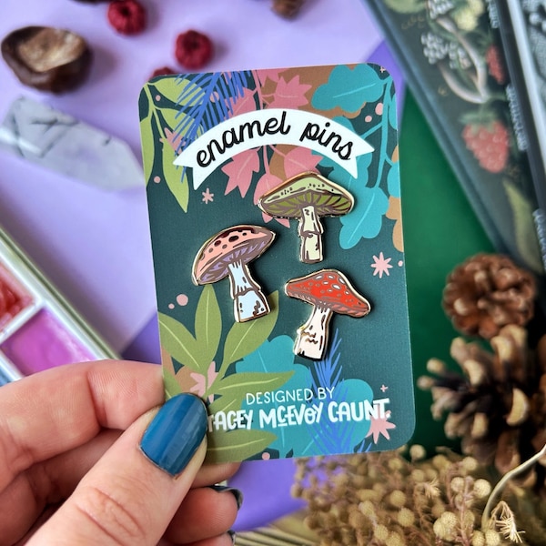 Mushroom Enamel Pin Set. Mushroom Pins. Fungi Pin. Toadstool Pin. Autumn Enamel Pins. Fall Enamel Pins. Halloween Pins. Forager Pin. Nature