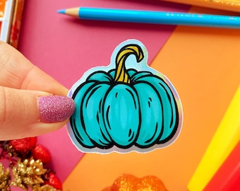 Blue Pumpkin Holographic Vinyl Sticker. Pumpkin Sticker. Halloween Sticker. Autumn Sticker. Fall Sticker. Cute Sticker. Waterproof Sticker