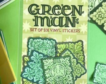 Green Man Set of Six Vinyl Stickers. Folklore, Green Men, Folk.