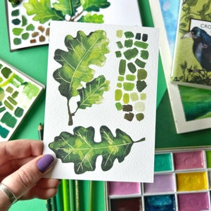 Oak Leaf Postcard. Oak Leaves Postcard. Oak Leaf Print. Oak Leaf Painting. Autumn Postcard. Nature Illustration Print. Oak Leaf Mini Print image 2