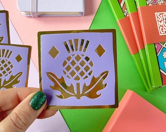 Medieval Tile: Thistle Gold Foil Shiny Vinyl Sticker
