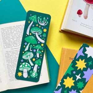 Green Mushroom Pattern Bookmark: Autumn Fall.