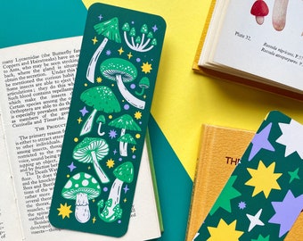 Green Mushroom Pattern Bookmark: Autumn Fall.