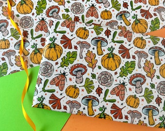 Autumn Pumpkin Gift Wrap. Pumpkin Wrapping Paper. Autumn Wrapping Paper. Mushroom Gift Wrap. Toadstool Gift Wrap. Fungi Wrapping Paper.