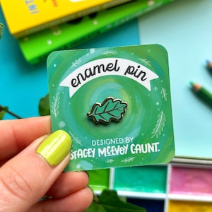 Mini Oak Leaf Enamel Pin: Green & Gold Botanical Brooch