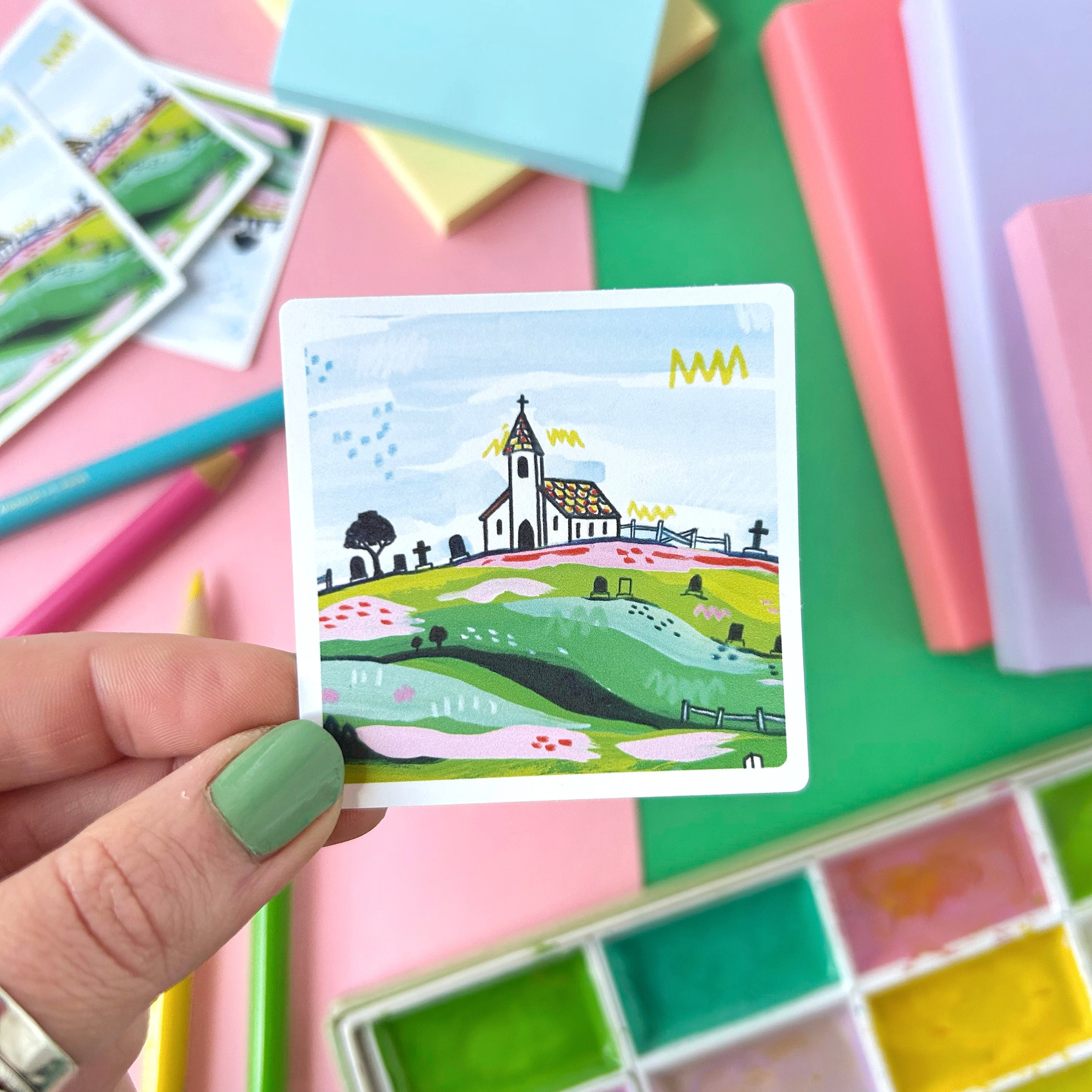 English Church Landscape Vinyl Sticker. - Etsy