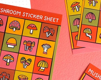 Autumn Mushrooms Sticker Sheet. Halloween Mushroom Sticker. Fall Stationery.