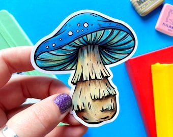 Blue Mushroom Sticker. Fungi Sticker. Mushroom Art. Mushroom Illustration. Mushroom Stationery. Mushroom Lover. Cute Sticker. Vinyl. Witch