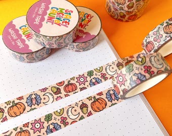 Pumpkin & Bat Washi Tape: Autumn Halloween Stationery.