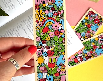 Spring Things Bookmark: Flowers, Mushrooms, Rainbow, Bird, Snail