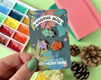 Autumn Leaf Enamel Pin Set: Gold Plated Halloween Pins