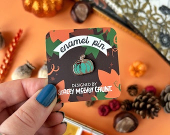 Teal Mini Pumpkin Enamel Pin. Pumpkin Pin. Halloween Pin. Spooky Pins. Autumn Enamel Pin. Fall Enamel Pin. Witchy Pins. Pumpkin Jewellery