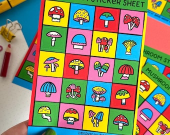 Rainbow Mushrooms Sticker Sheet. Halloween Mushroom Sticker. Fall Stationery.