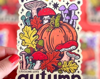 Giant Love Autumn Vinyl Sticker. Halloween Pumpkin Mushroom Autumnal Sticker.