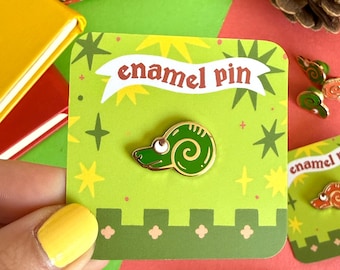 Green Medieval Snail Enamel Pin. Medieval Marginalia Creatures.