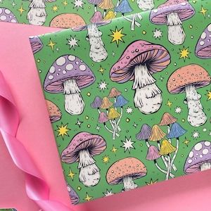 Green Mushroom Wrapping Paper. Mushroom Gift Wrap. Fungi Wrapping Paper. Christmas Wrapping Paper. Nature Gift Wrap. Toadstool Gift Wrapping