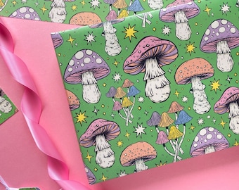 Green Mushroom Wrapping Paper. Mushroom Gift Wrap. Fungi Wrapping Paper. Christmas Wrapping Paper. Nature Gift Wrap. Toadstool Gift Wrapping