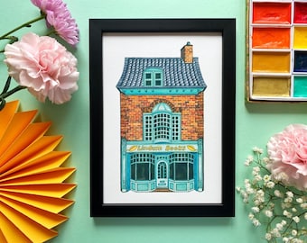 Lindum Books Watercolour Art Print. Bookshop Art Print. Watercolour Art Print. Lincoln Art Print. Lincolnshire Print. Building Print. Books