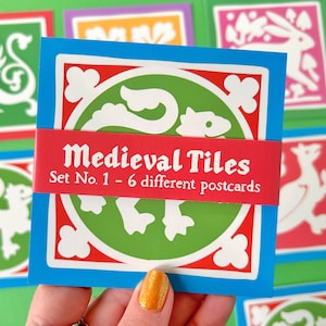 Jeu de cartes postales Carrelage médiéval n°1. Jeu de cartes postales médiévales. Marginales médiévales. Art médiéval. Moyen Âge. Art anglo-saxon. Papeterie médiévale