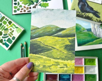 Hilly Landscape Postcard. Landscape Painting Postcard. Landscape Print. British Landscape Mini Print. Mountain Postcard. Landscape Postcard