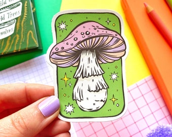 Pink Mushroom Sticker. Mushroom vinyl Sticker. Foraging Sticker. Mushroom Art. Forager Gifts. Mushrooms and Fungi. Mushroom Stationery.