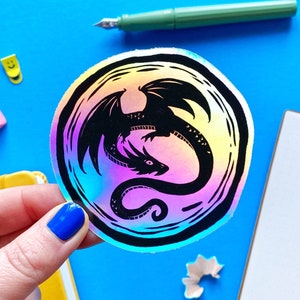 Dragon Holographic Sticker. Rainbow Sticker. Waterproof Sticker. Fantasy Sticker. Dragon Gift. Rainbow Holographic Sticker. Sci Fi & Fantasy