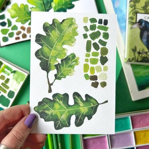 Carte postale de feuille de chêne. Carte postale de feuilles de chêne. Impression de feuille de chêne. Peinture à la feuille de chêne. Carte postale d'automne. Impression d'illustrations de la nature. Mini impression feuille de chêne