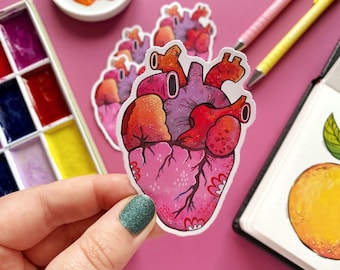 Human Heart Sticker. Heart Sticker. Love Heart Sticker. Anatomical Heart Sticker. Gouache Sticker. Halloween Sticker. Heart Illustration.