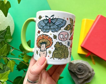 Forest Things Snail, Toad and Mushrooms Ceramic Mug. Woodland Autumn Themed Coffee Mug.