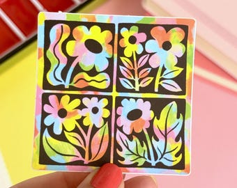 Rainbow Flowers Colourful Vinyl Sticker. Daisies Spring Sticker.