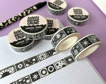 Moon and Stars Washi Tape. Sun Washi Tape. Full Moon Washi. Witchy Washi. Witchcraft. Pagan. Gothic Stationery. Moon Phase Washi Tape. Sun