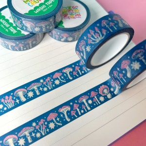 Pinkes und Blaues Pilz Washi Tape. Pilz Briefpapier. Sammler Washi Tape. Natur Washi Tape. Papierklebeband. Journaling Tape. Scrapbooking.