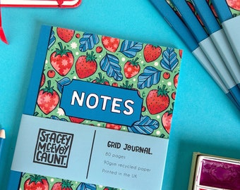 Strawberry Notebook. Strawberry Journal. Strawberries Notepad. Strawberry Stationery. Cute Notebook. Fruits Notebook. Grid Journal. Fruit