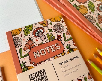 Mushroom and Pumpkin Pattern Notebook. Autumn, Fall, Halloween Stationery.