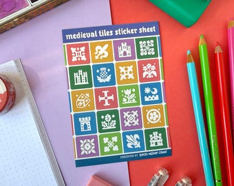 Medieval Tiles A6 Vinyl Sticker Sheet: Autumn Colours. Medieval Stationery.