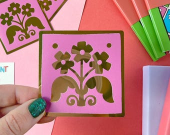 Medieval Tile: Floral Gold Foil Shiny Vinyl Sticker