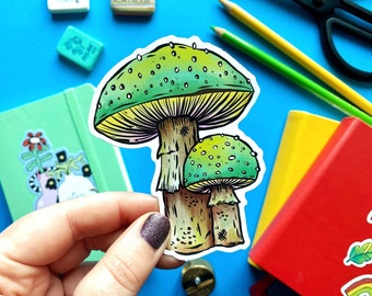Green Mushroom Sticker. Fungi Sticker. Mushroom Art. Mushroom Illustration. Mushroom Stationery. Mushroom Lover. Cute Sticker. Vinyl. Witch