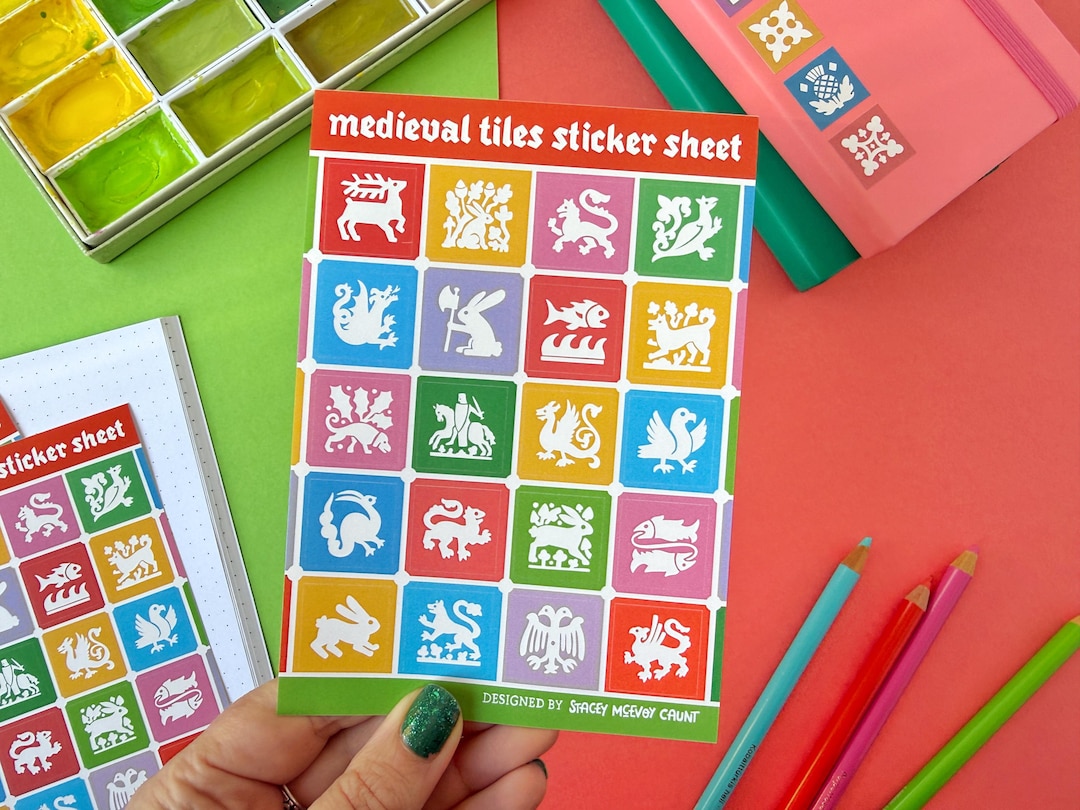Medieval Tiles A6 Vinyl Sticker Sheet: Bright Colours. Medieval ...