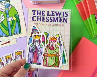 Lewis Chessmen Set of 6 Vinyl Medieval Stickers.