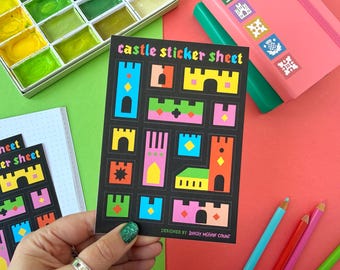 Rainbow Castles A6 Vinyl Sticker Sheet: Medieval Stickers.