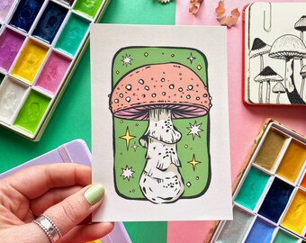 Pastel Mushroom Postcard. Mushroom Mini Print. Fungi Postcard. Mushroom Lover. Mushroom Gifts. Mushroom Illustration. Mushroom Card. Forager