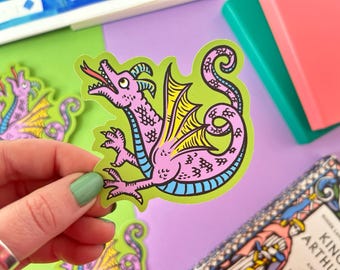 Dragon Medieval Marginalia Sticker. Medieval Vinyl Sticker. Dragon Sticker. Middle Ages. Castlecore. Manuscript Art. Medievalist. Wyvern Art