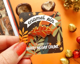 Autumn Leaf Enamel Pin. Halloween Enamel Pin. Autumn Enamel Pin. Fall Enamel Pin. Oak Leaf Enamel Pin. Nature Enamel Pin. Witch Enamel Pins